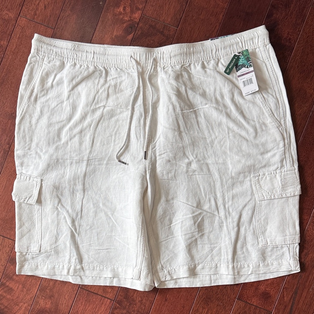 NWT Cubavera White Linen Blend Cargo Drawstring Bermuda Length Shorts XXL